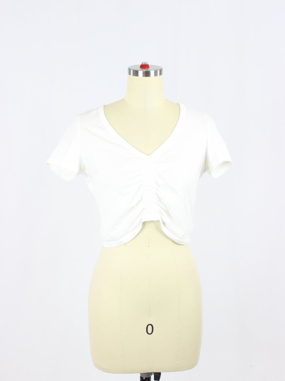 Aritzia WILFRED FREE Levant White Cotton Ruched V-Neck Cropped T-Shirt, Size XS